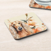 Afghan Hound Dog and Peach Lilies コースター (左側)