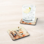 Afghan Hound Dog and Peach Lilies コースター (右側)