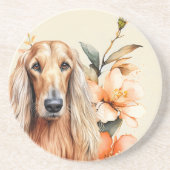 Afghan Hound Dog and Peach Lilies コースター (正面)