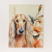 Afghan Hound Dog and Peach Lilies ジグソーパズル (縦)