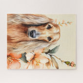 Afghan Hound Dog and Peach Lilies ジグソーパズル (横)