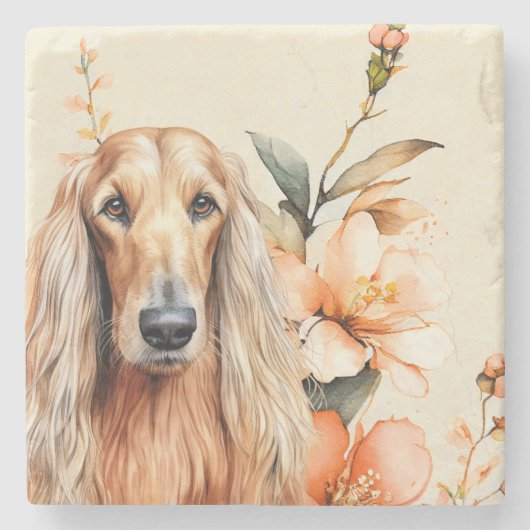 Afghan Hound Dog and Peach Lilies ストーンコースター (正面)