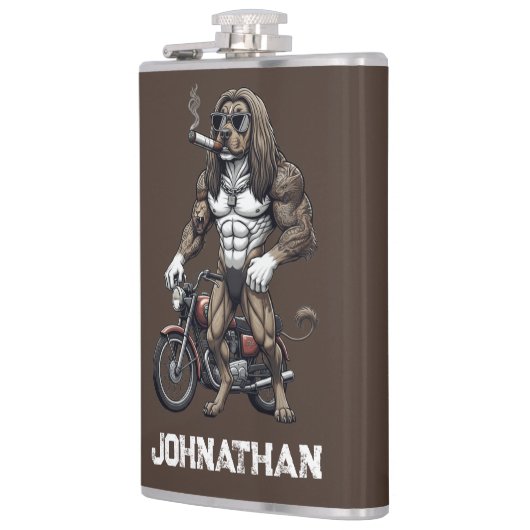 Afghan Hound Dog, muscular, tattooed, bodybuilder  フラスク (左)