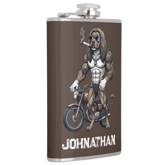 Afghan Hound Dog, muscular, tattooed, bodybuilder フラスク (右)