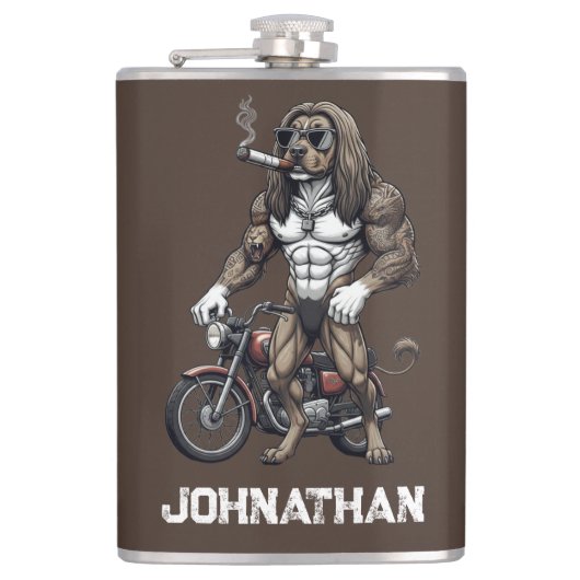 Afghan Hound Dog, muscular, tattooed, bodybuilder  フラスク (正面)