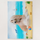 Afghan Hound Dog on Beach ジグソーパズル (縦)