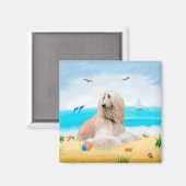 Afghan Hound Dog on Beach マグネット (正面/裏面)