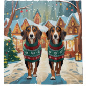 Afghan Hound Dogs Christmas Snow Holiday シャワーカーテン (正面)
