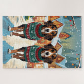 Afghan Hound Dogs Christmas Snow Holiday ジグソーパズル (横)