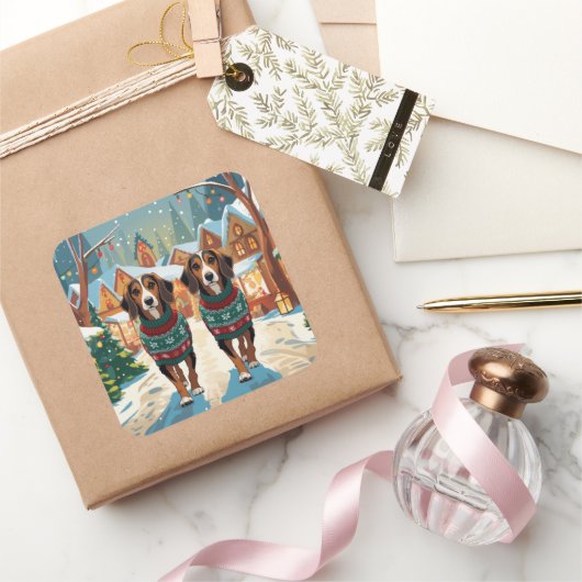 Afghan Hound Dogs Christmas Snow Holiday スクエアシール (ギフト)