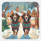 Afghan Hound Dogs Christmas Snow Holiday スクエアシール (正面)