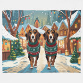 Afghan Hound Dogs Christmas Snow Holiday フリースブランケット (正面(横))