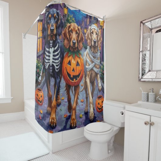 Afghan Hound Dogs Trick-or-Treating in Halloween シャワーカーテン (インサイチュ)
