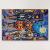 Afghan Hound Dogs Trick-or-Treating in Halloween ジグソーパズル (横)
