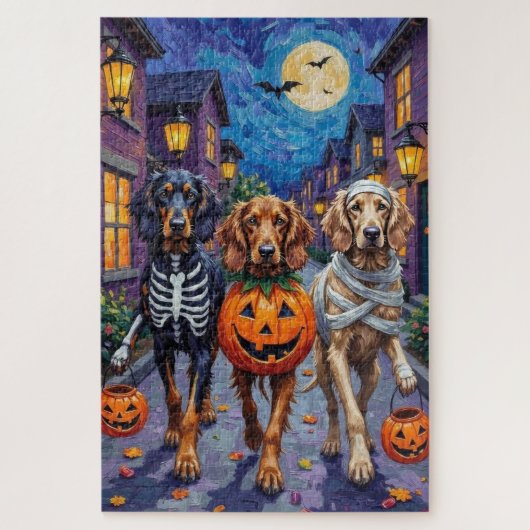 Afghan Hound Dogs Trick-or-Treating in Halloween ジグソーパズル (縦)