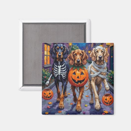 Afghan Hound Dogs Trick-or-Treating in Halloween マグネット (正面/裏面)