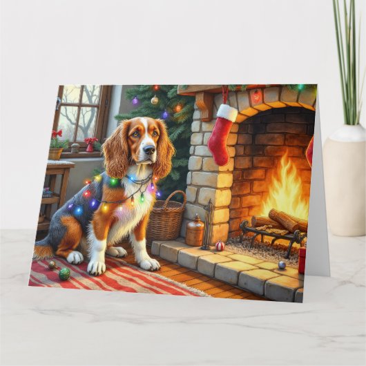 Afghan Hound Fireplace with Christmas Lights カード (正面)