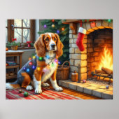 Afghan Hound Fireplace with Christmas Lights ポスター (正面)