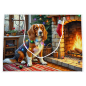 Afghan Hound Fireplace with Christmas Lights ラージペーパーバッグ (正面)