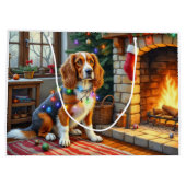 Afghan Hound Fireplace with Christmas Lights ラージペーパーバッグ (裏面)