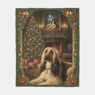 Afghan Hound Holiday Christmas Throw Blanket フリースブランケット