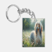 Afghan Hound In Floral Meadow Art キーホルダー (正面左)