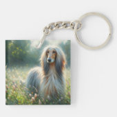 Afghan Hound In Floral Meadow Art キーホルダー (裏面)