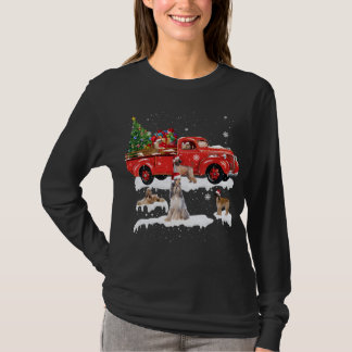 Afghan Hound Riding Red Truck Merry Christmas X-ma Tシャツ