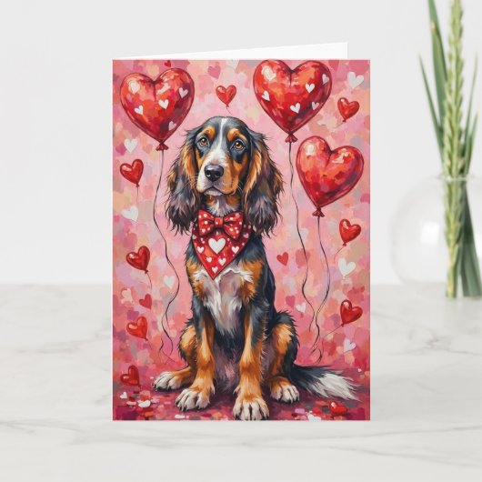 Afghan Hound Valentine’s Day Dog with Hearts Red カード (正面)
