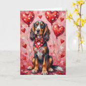 Afghan Hound Valentine’s Day Dog with Hearts Red カード (黄色い花)