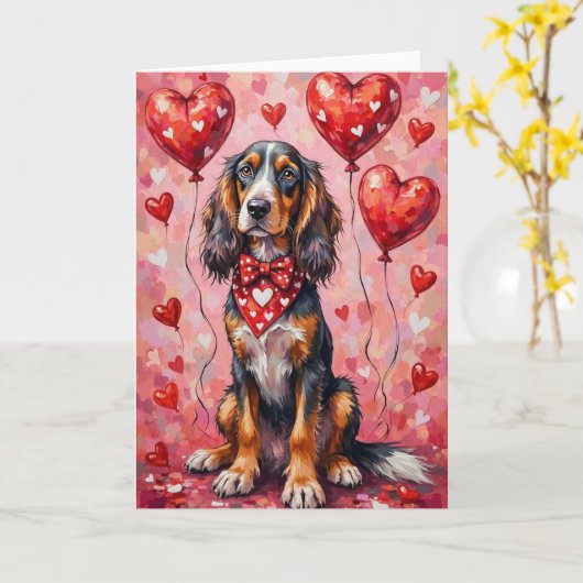Afghan Hound Valentine’s Day Dog with Hearts Red カード (黄色い花)