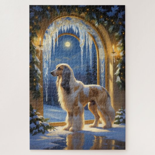 Afghan Hound With Christmas Lights Holiday ジグソーパズル (縦)