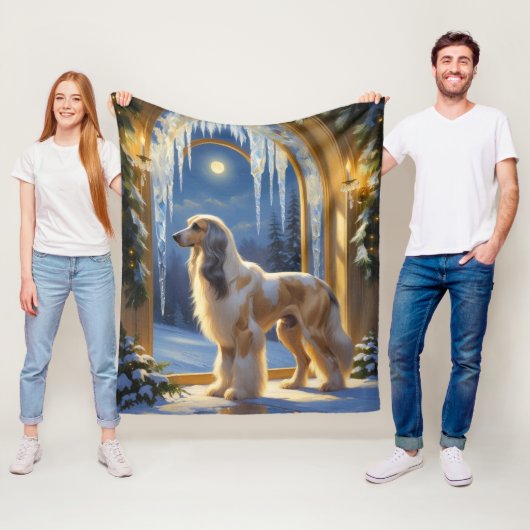 Afghan Hound With Christmas Lights Holiday フリースブランケット (インサイチュ)