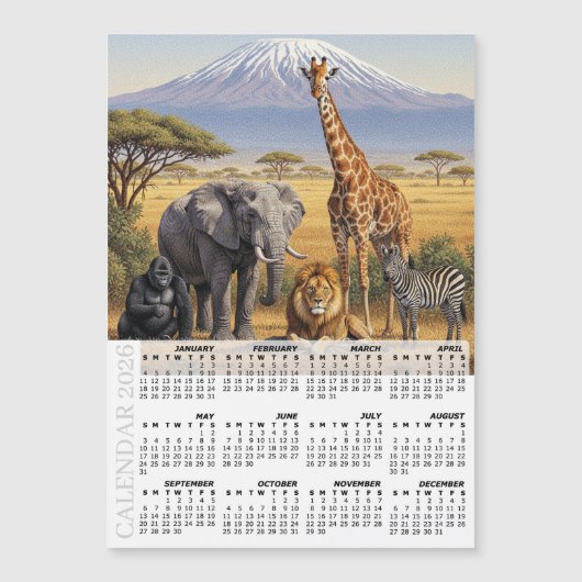 Africa 2026 Fridge Calendar, Animals, Kilimanjaro (正面)