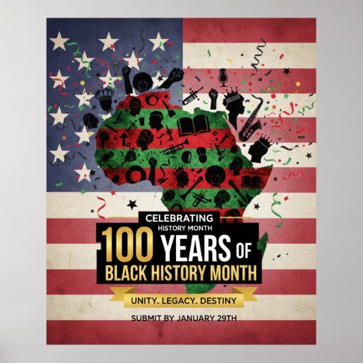 Africa Continent US Flag Black History Poster ポスター (正面)