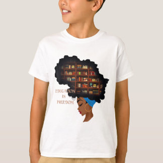 Africa Education Is Freedom Library Book Black His Tシャツ