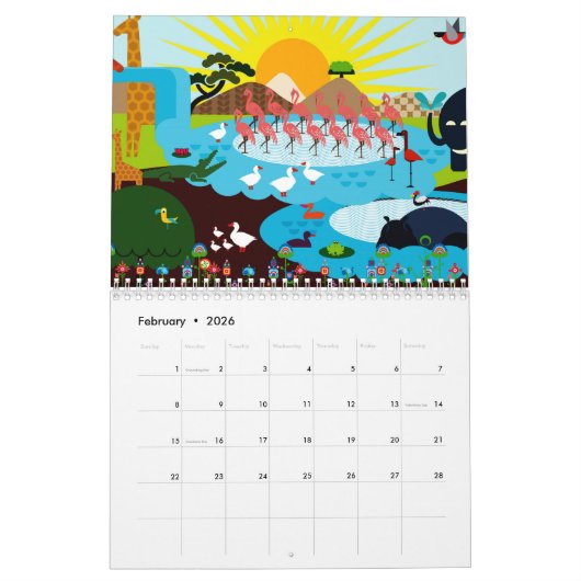 Africa Illustrations Calendar カレンダー (2月 2026)