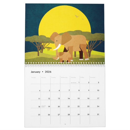 Africa Illustrations Calendar カレンダー (1月 2026)