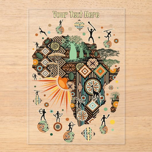 Africa Map Decorative Tribal Elements Pattern アクリル招待状 (正面)