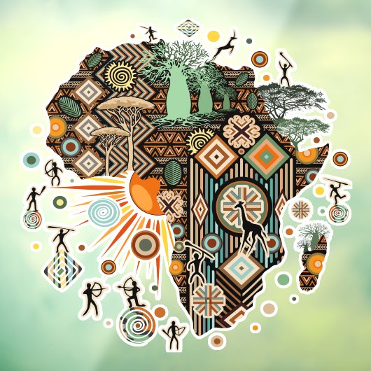 Africa Map Decorative Tribal Elements Pattern ウィンドウサイン (シート3)