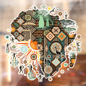Africa Map Decorative Tribal Elements Pattern ウィンドウサイン (シート2)
