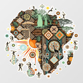 Africa Map Decorative Tribal Elements Pattern ウィンドウサイン (シート)