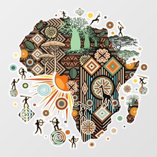 Africa Map Decorative Tribal Elements Pattern ウィンドウサイン (シート)