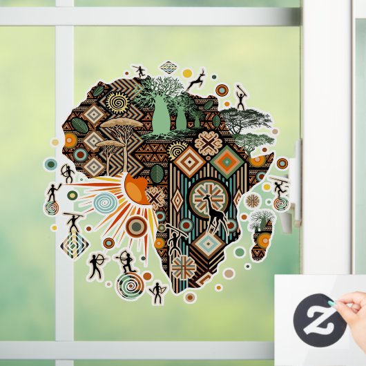 Africa Map Decorative Tribal Elements Pattern ウィンドウサイン (ホーム)