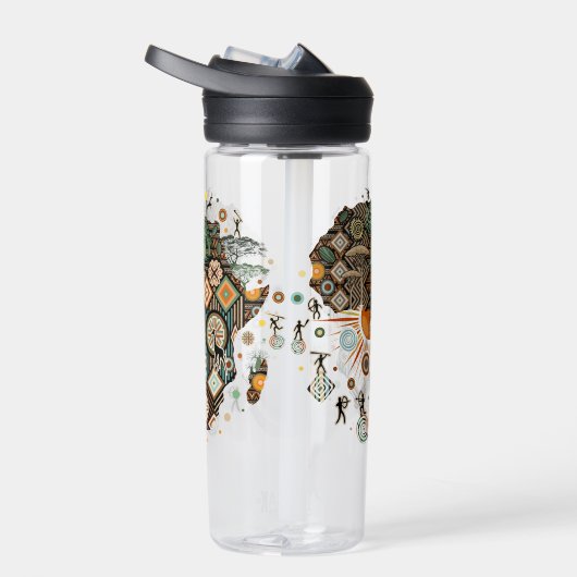 Africa Map Decorative Tribal Elements Pattern ウォーターボトル (右面)