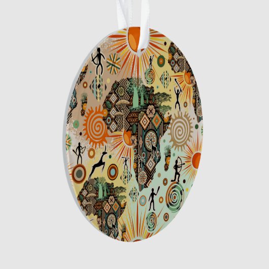 Africa Map Decorative Tribal Elements Pattern オーナメント (正面)