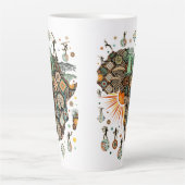 Africa Map Decorative Tribal Elements Pattern カフェラテマグ (正面)