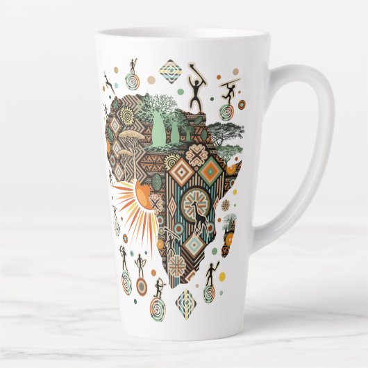 Africa Map Decorative Tribal Elements Pattern カフェラテマグ (右)