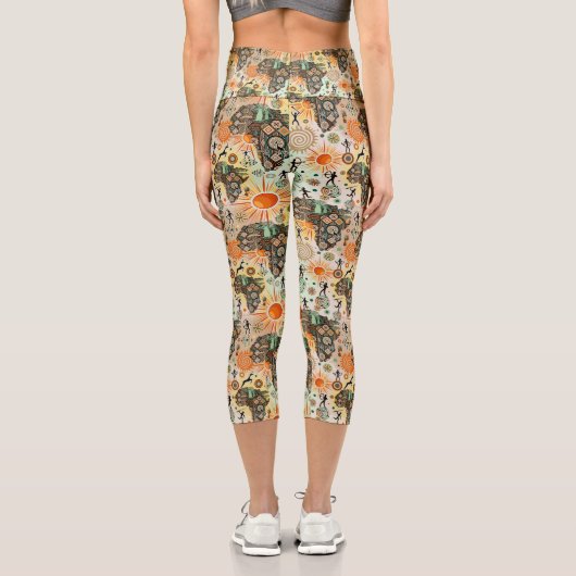 Africa Map Decorative Tribal Elements Pattern カプリレギンス (裏面)