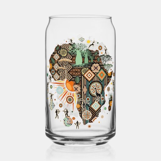 Africa Map Decorative Tribal Elements Pattern ガラス缶 (裏面)
